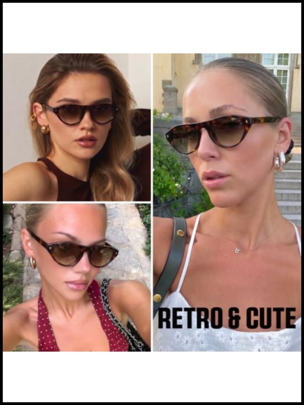 Retro Cat Eye Oval Sunglasses for Women UV400 Protection Vintage Style - Picture 3 of 6